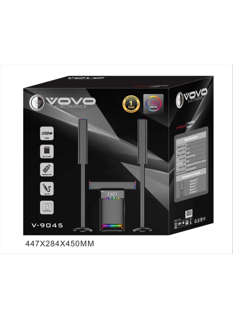 فوفو v-9045 نظام سماعات vovo  بقنوات 3.1 مع ساب ووفر – قدرة 140 وات RMS وإضاءة LED ومدخل Optical - Image 3